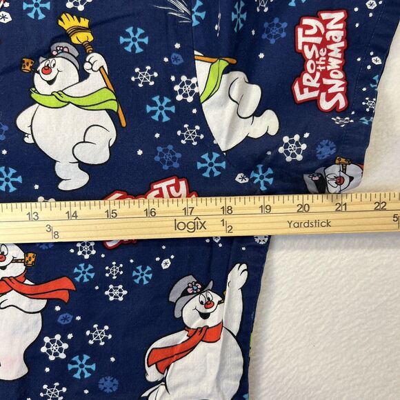 Women’s Frosty The Snowman Scrub Top Xtra Small V-Neck Pockets Blue Snowflakes - Picture 5 of 7